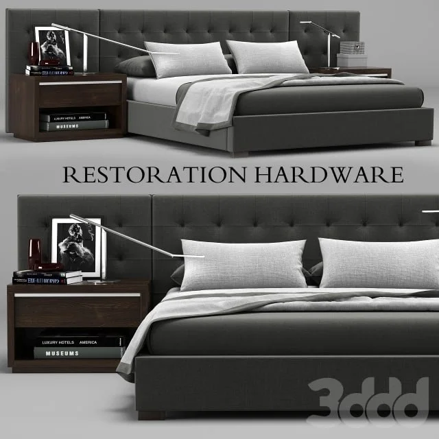 RH Modern custom box tufted fabric hedboard bed